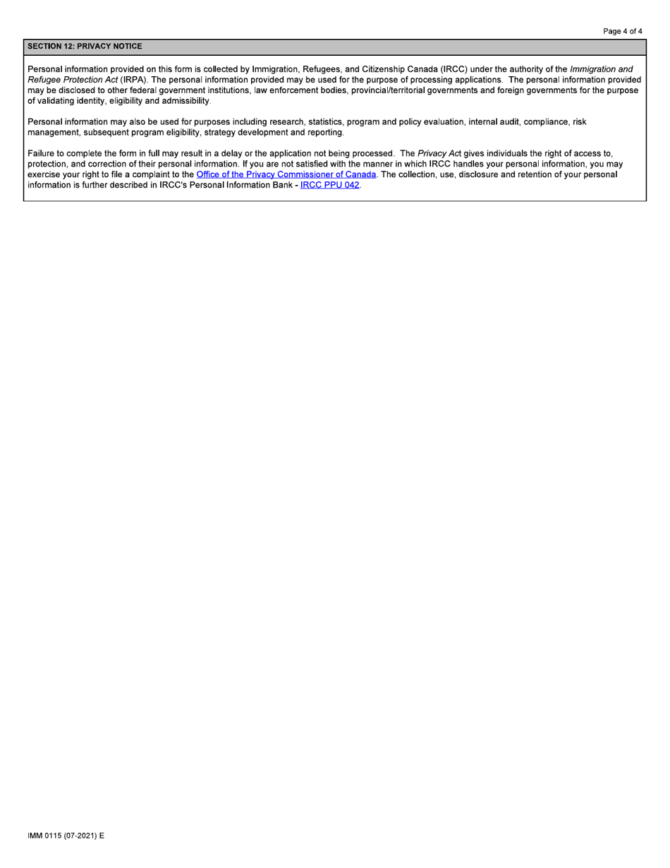 Form IMM0115 Offer of Employment to a Foreign National: Agri-Food Pilot - Canada, Page 4