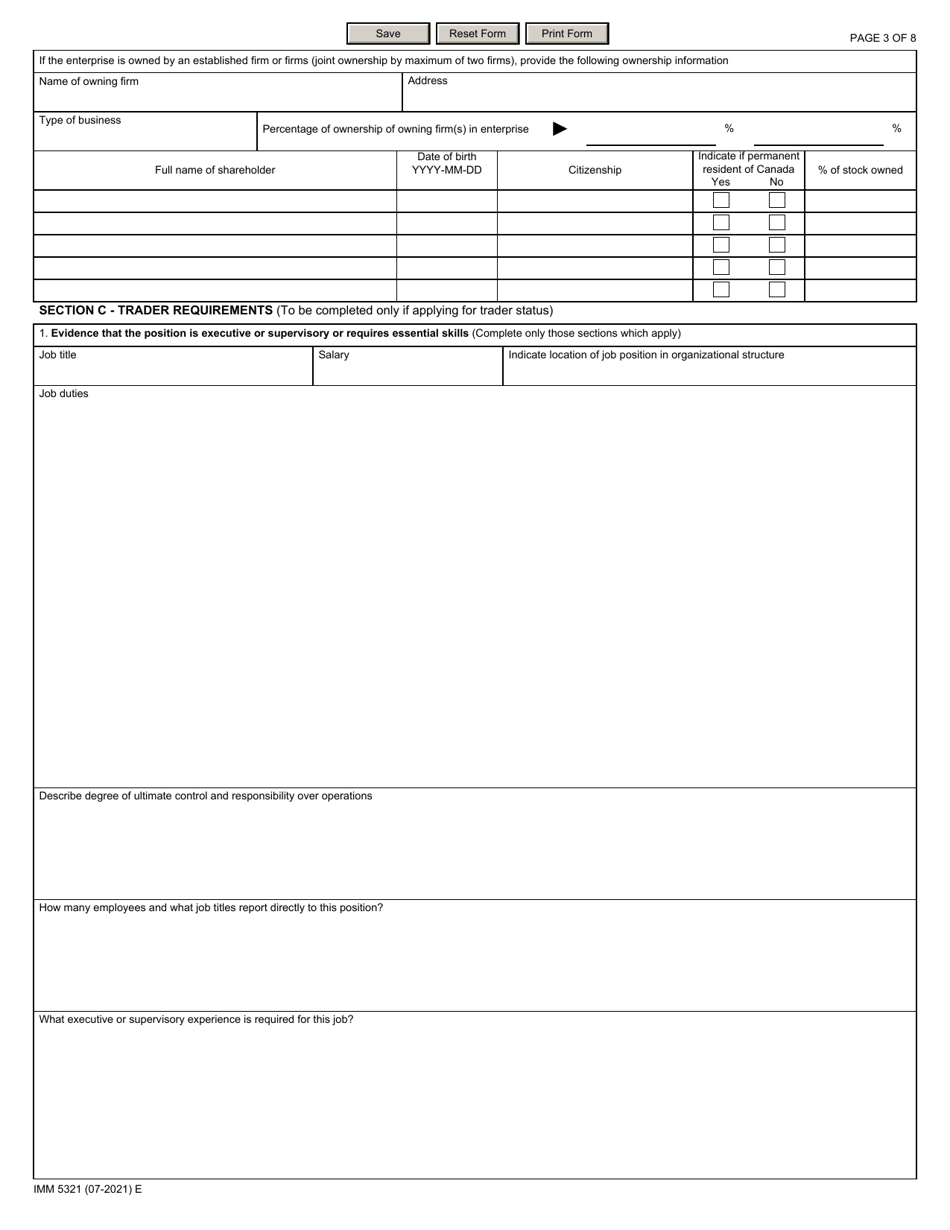 Form IMM5321 Canada-United States-Mexico Agreement - Application for Trader / Investor Status (Work Permit) - Canada, Page 3