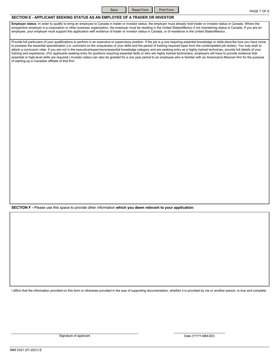 Form IMM5321 Canada-United States-Mexico Agreement - Application for Trader / Investor Status (Work Permit) - Canada, Page 7