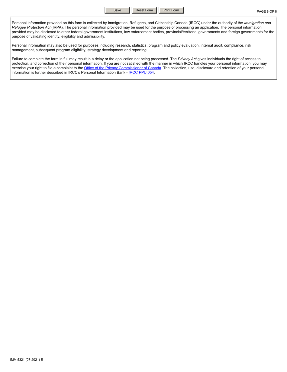 Form IMM5321 Canada-United States-Mexico Agreement - Application for Trader / Investor Status (Work Permit) - Canada, Page 8