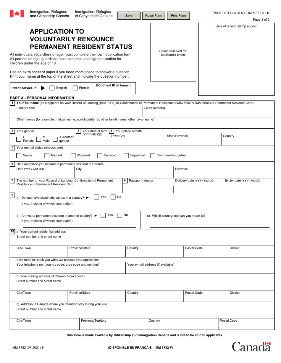 Form IMM5782 Download Fillable PDF or Fill Online Application to ...