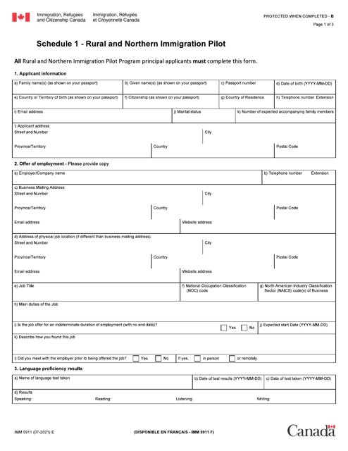 Form IMM5911 Schedule 1  Printable Pdf