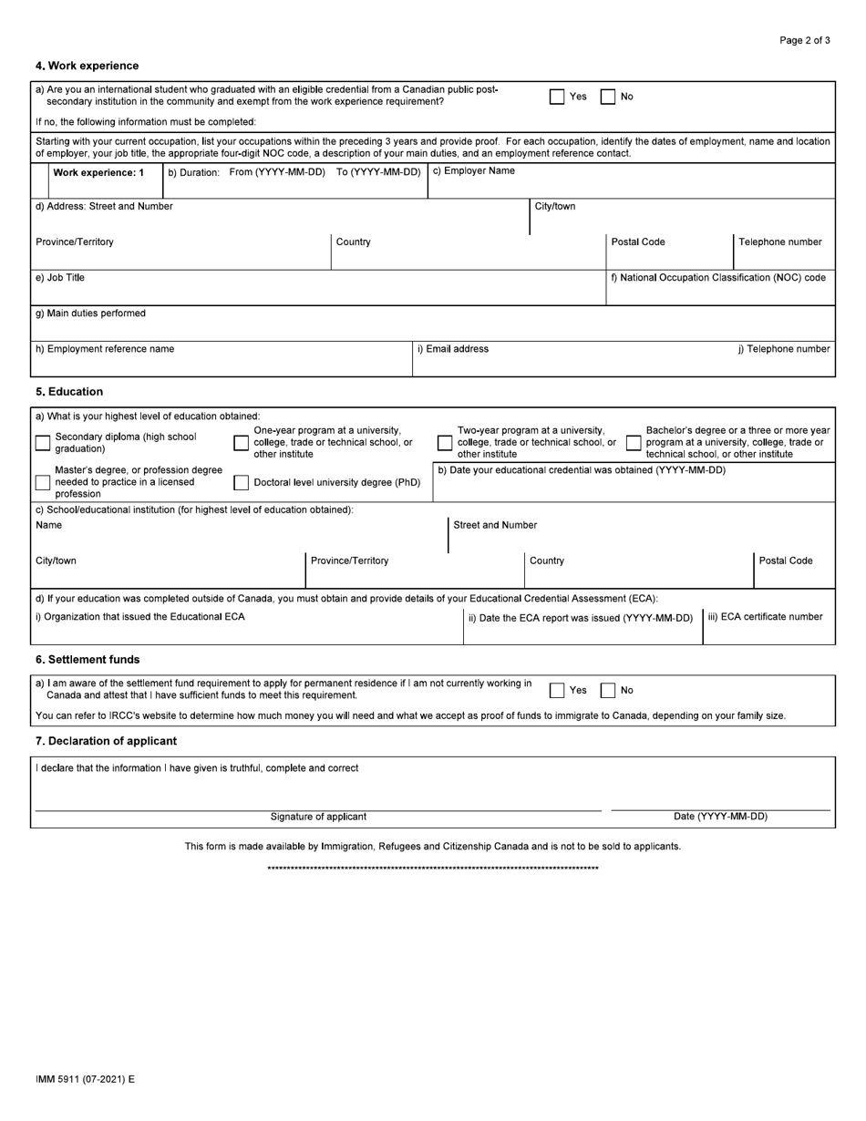 Form IMM5911 Schedule 1 Rural and Northern Immigration Pilot - Canada, Page 2
