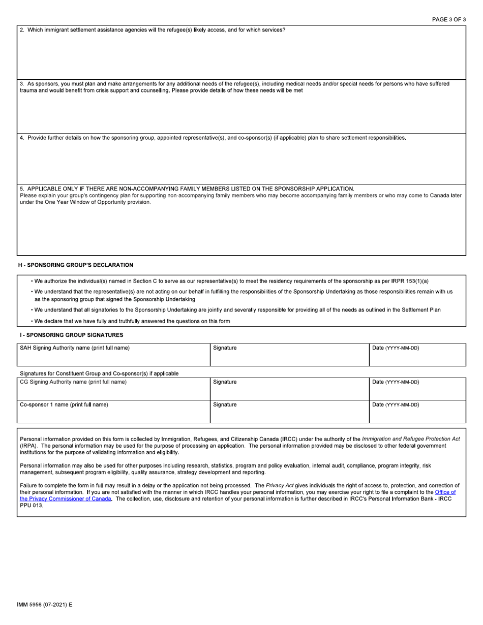 Form IMM5956 Appointment of Representative(S) in Expected Community of Settlement Form - Canada, Page 3