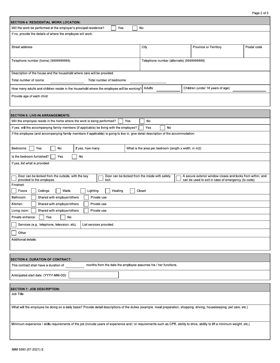 Form IMM5983 Offer of Employment: Home Child Care Provider or Home Support Worker - Canada, Page 2