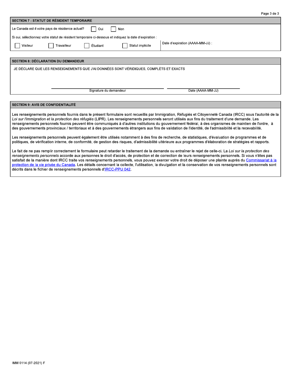 Forme IMM0114 Agenda 1 Programme Pilote Sur Lagroalimentaire - Canada (French), Page 3