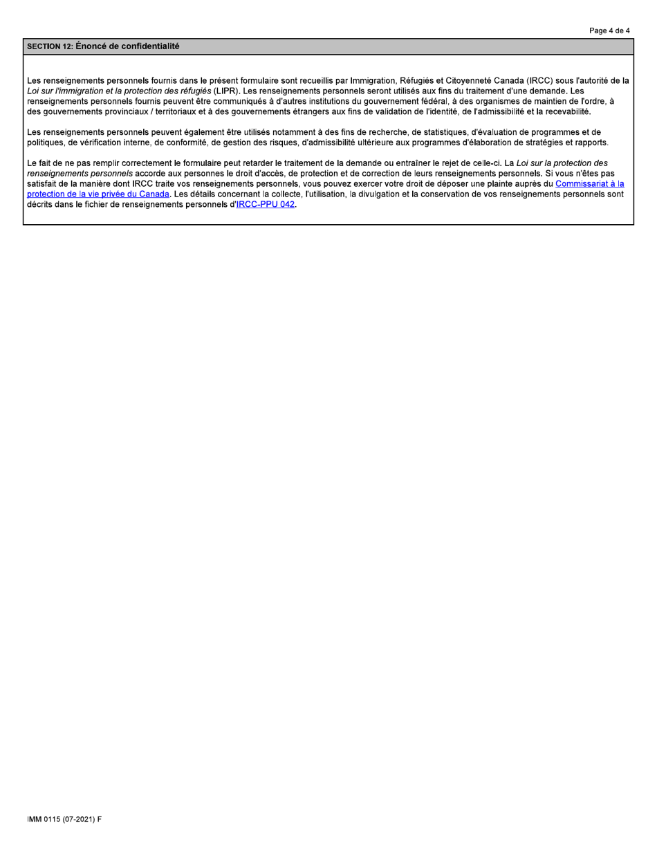 Forme IMM0115 Offre Demploi a Un Ressortissant Etranger: Programme Pilote Sur Lagroalimentaire - Canada (French), Page 4