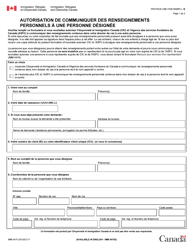 Document preview: Forme IMM5475 Autorisation De Communiquer DES Renseignements Personnels a Une Personne Designee - Canada (French)