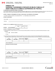 Document preview: Forme IMM5910 Agenda 19B Gardiens/Gardiennes D'enfants En Milleu Familial Ou Aides Familiaux a Domicile (Experience De Travail) - Canada (French)