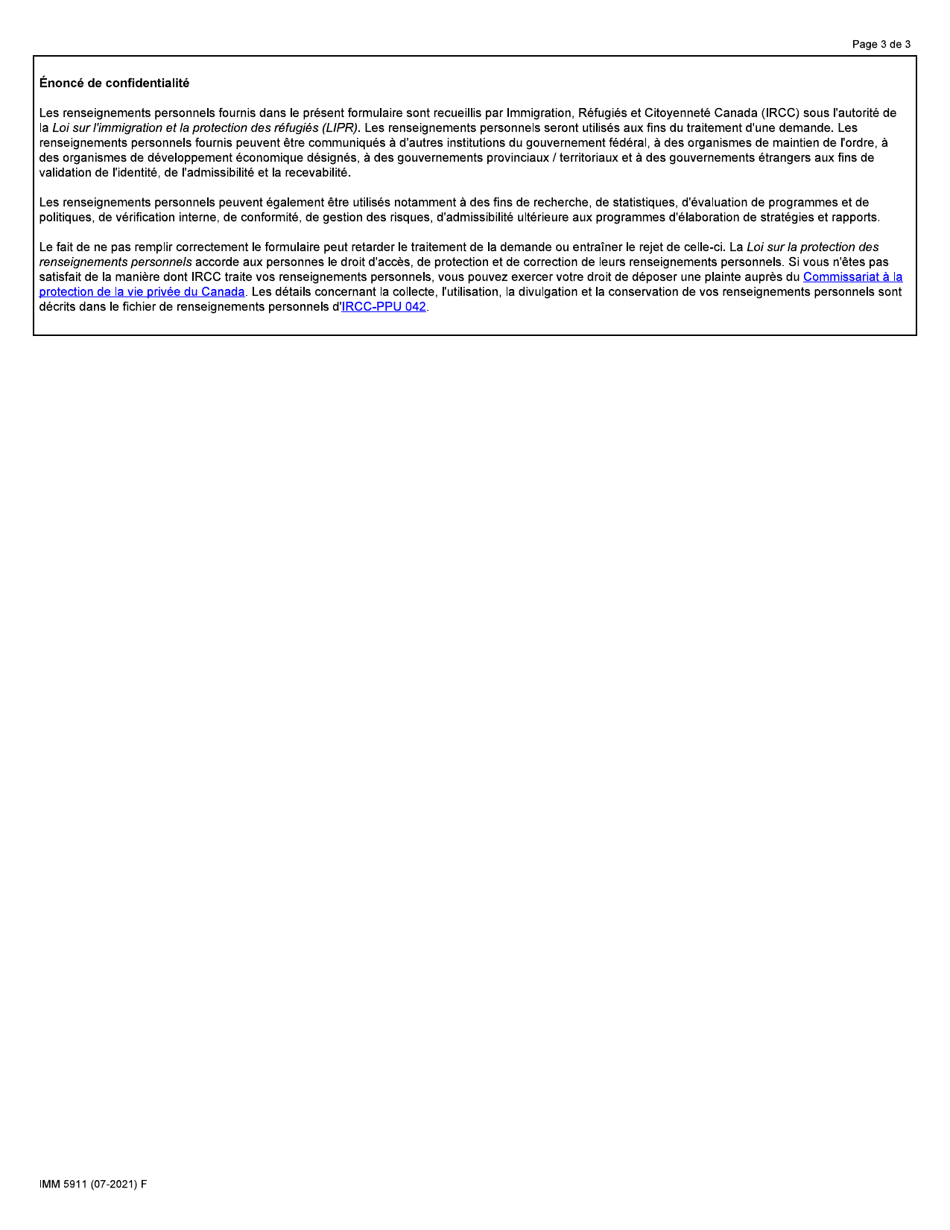 Forme IMM5911 Agenda 1 Programme Pilote Dimmigration Dans Les Communautes Rurales Et Du Nord - Canada (French), Page 3