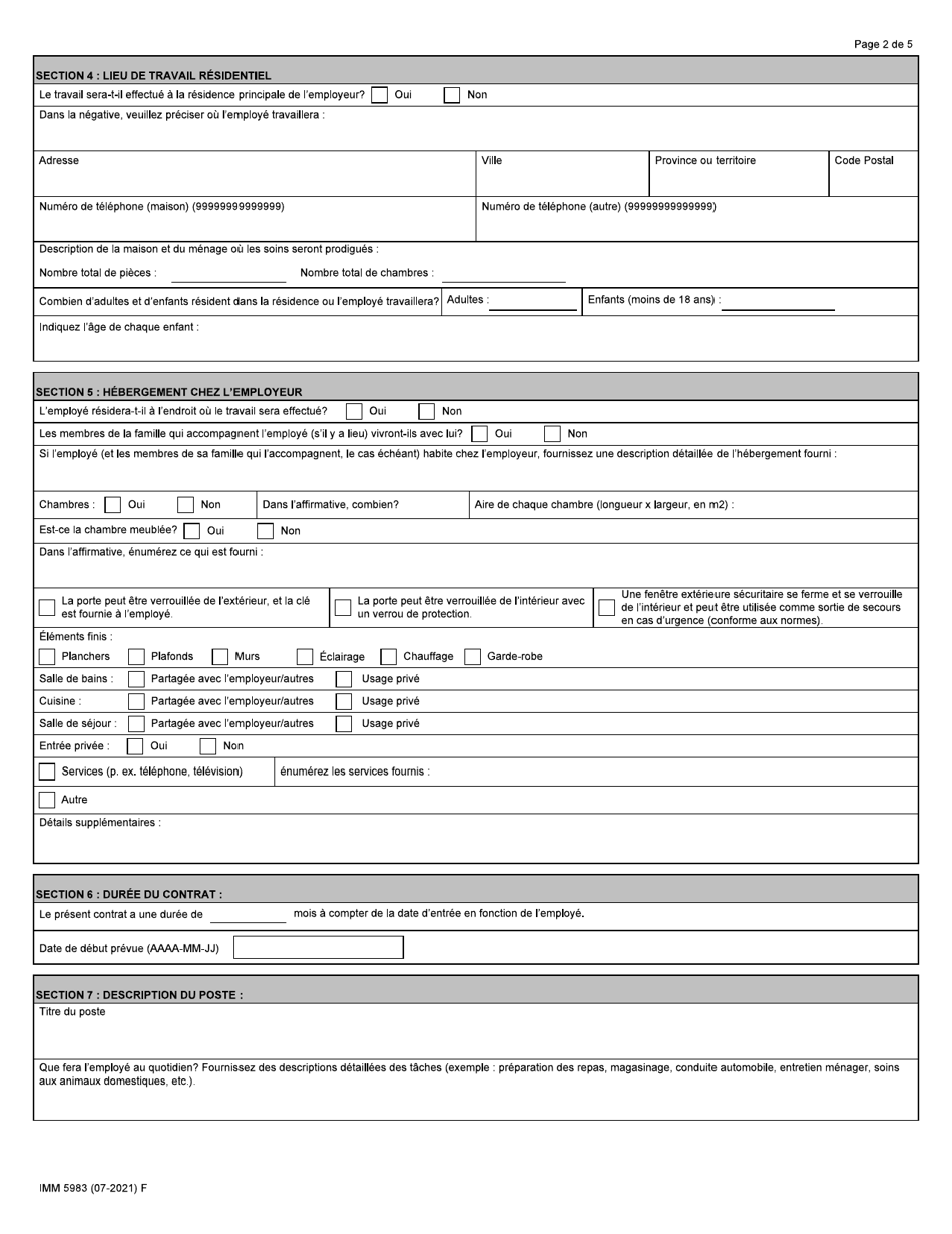 Forme IMM5983 Formulaire Doffre Demploi: Programmes Pilotes DES Gardiens / Gardiennes Denfants En Milieu Familial Et Aides Familiaux a Domicile - Canada (French), Page 2