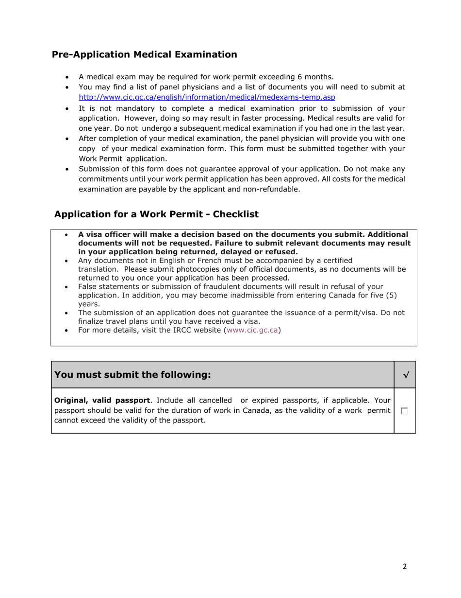 Form IMM5915 Application for a Work Permit - Checklist - Lima - Canada, Page 2