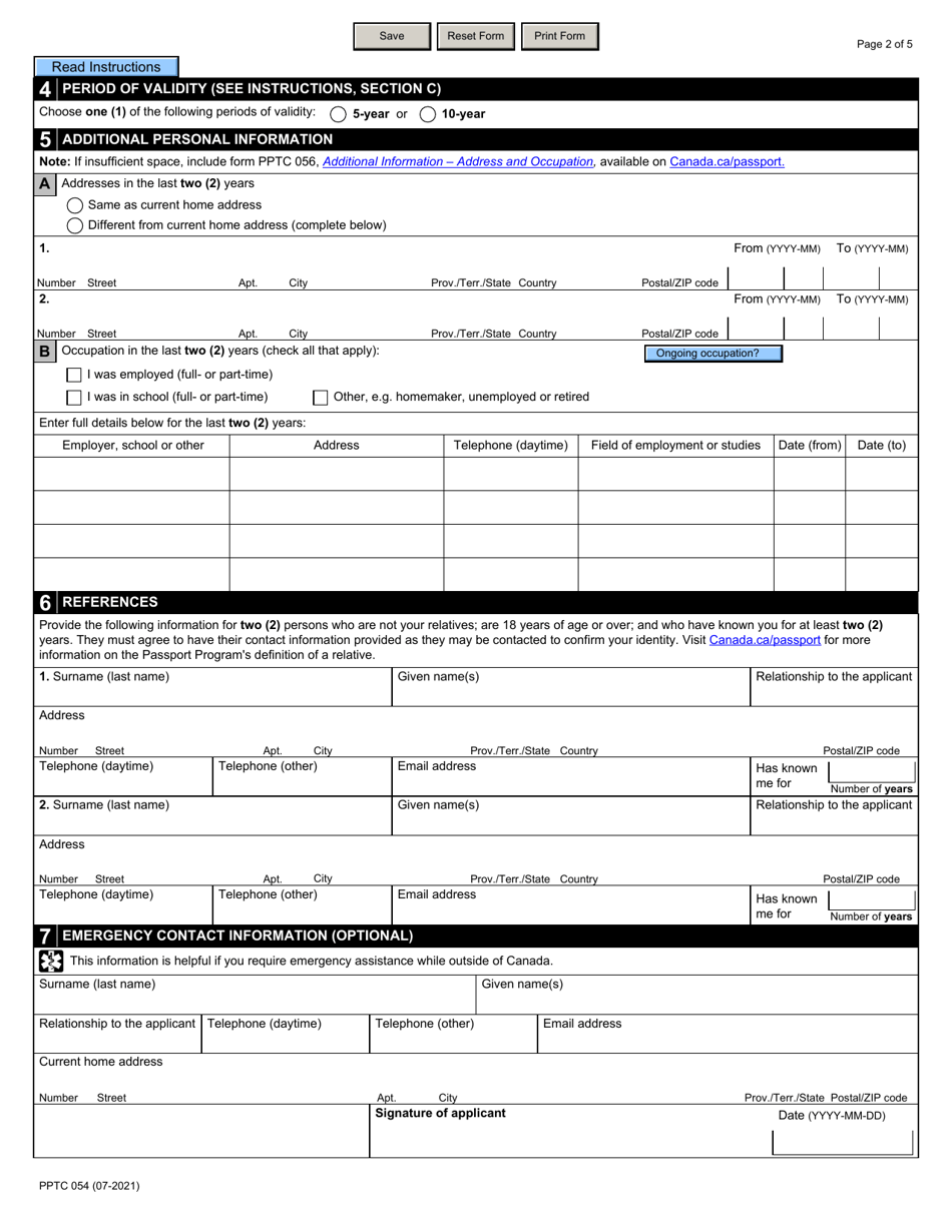 Form PPTC054 Adult Simplified Renewal Passport Application for Eligible Canadians Applying in Canada or the Usa - Canada, Page 2