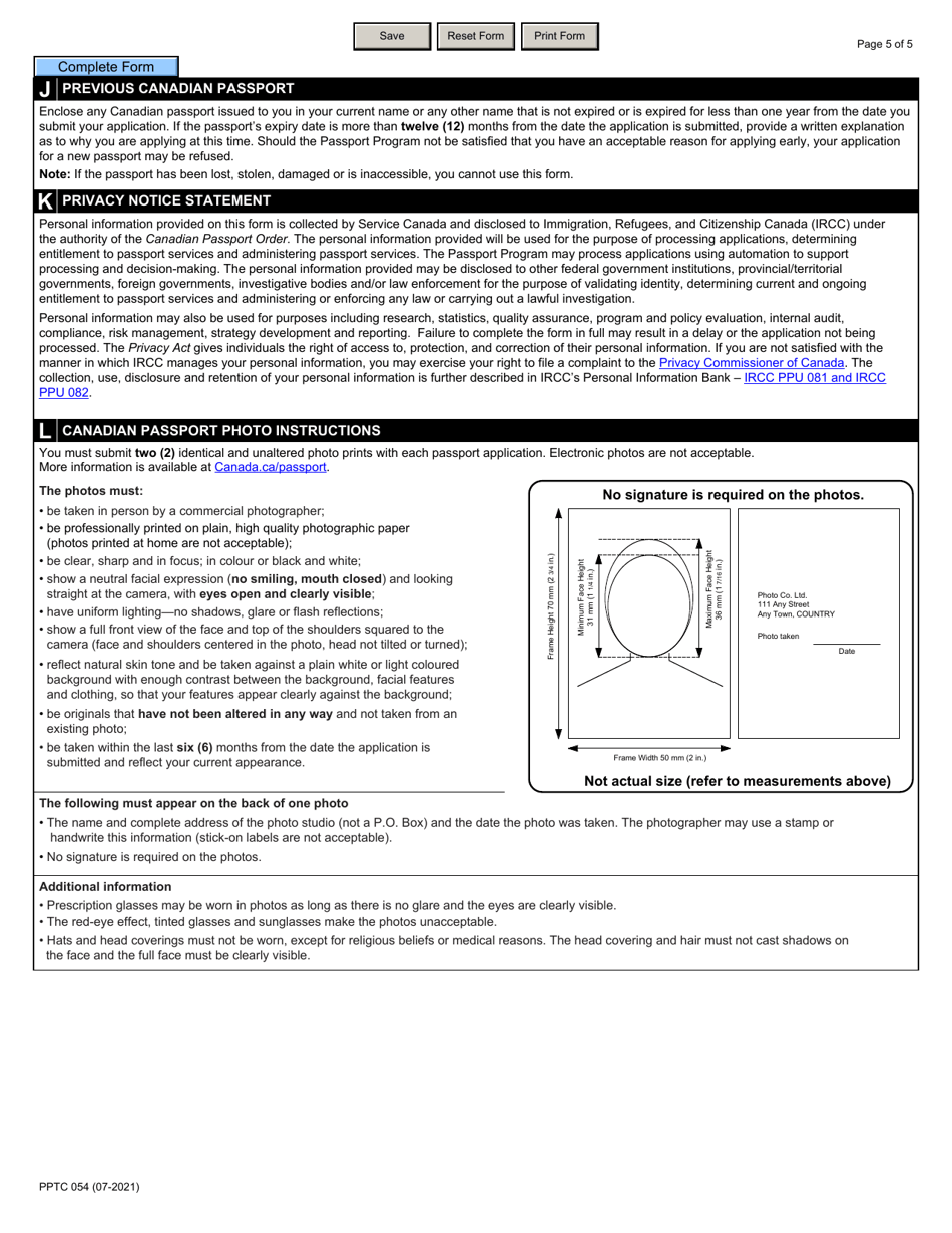 Form PPTC054 Adult Simplified Renewal Passport Application for Eligible Canadians Applying in Canada or the Usa - Canada, Page 5