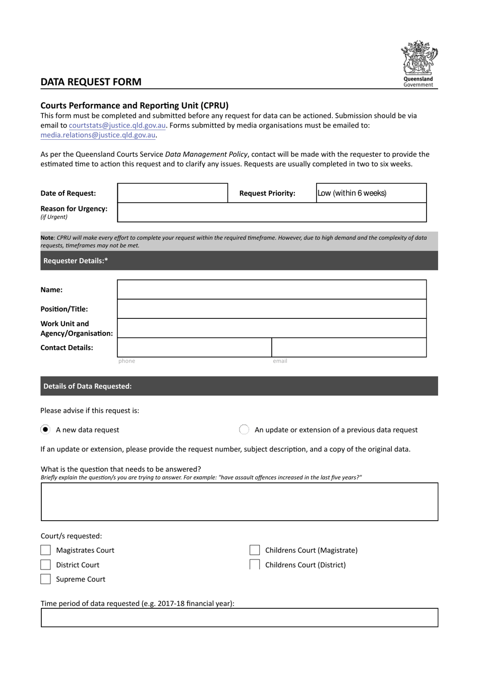 Queensland Australia Data Request Form - Fill Out, Sign Online and ...