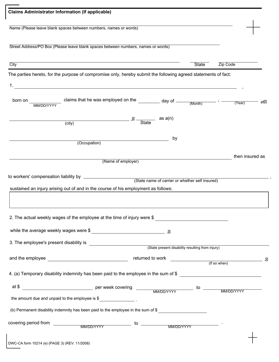 DWC-CA Form 10214(E) Third Party Compromise and Release - California, Page 3