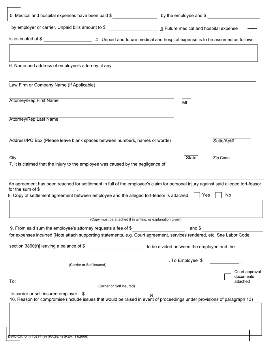 DWC-CA Form 10214(E) Third Party Compromise and Release - California, Page 4
