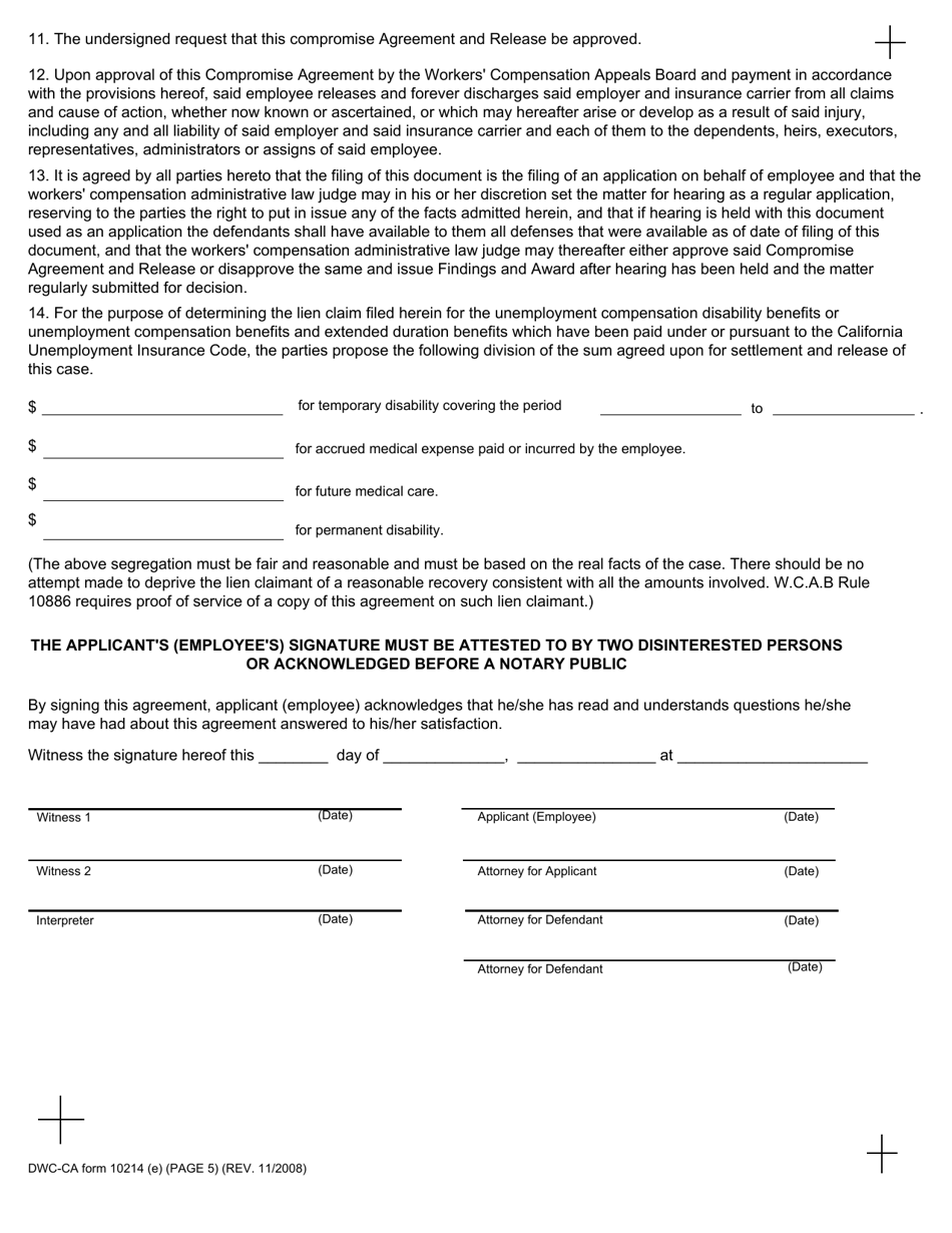 DWC-CA Form 10214(E) - Fill Out, Sign Online and Download Fillable PDF ...