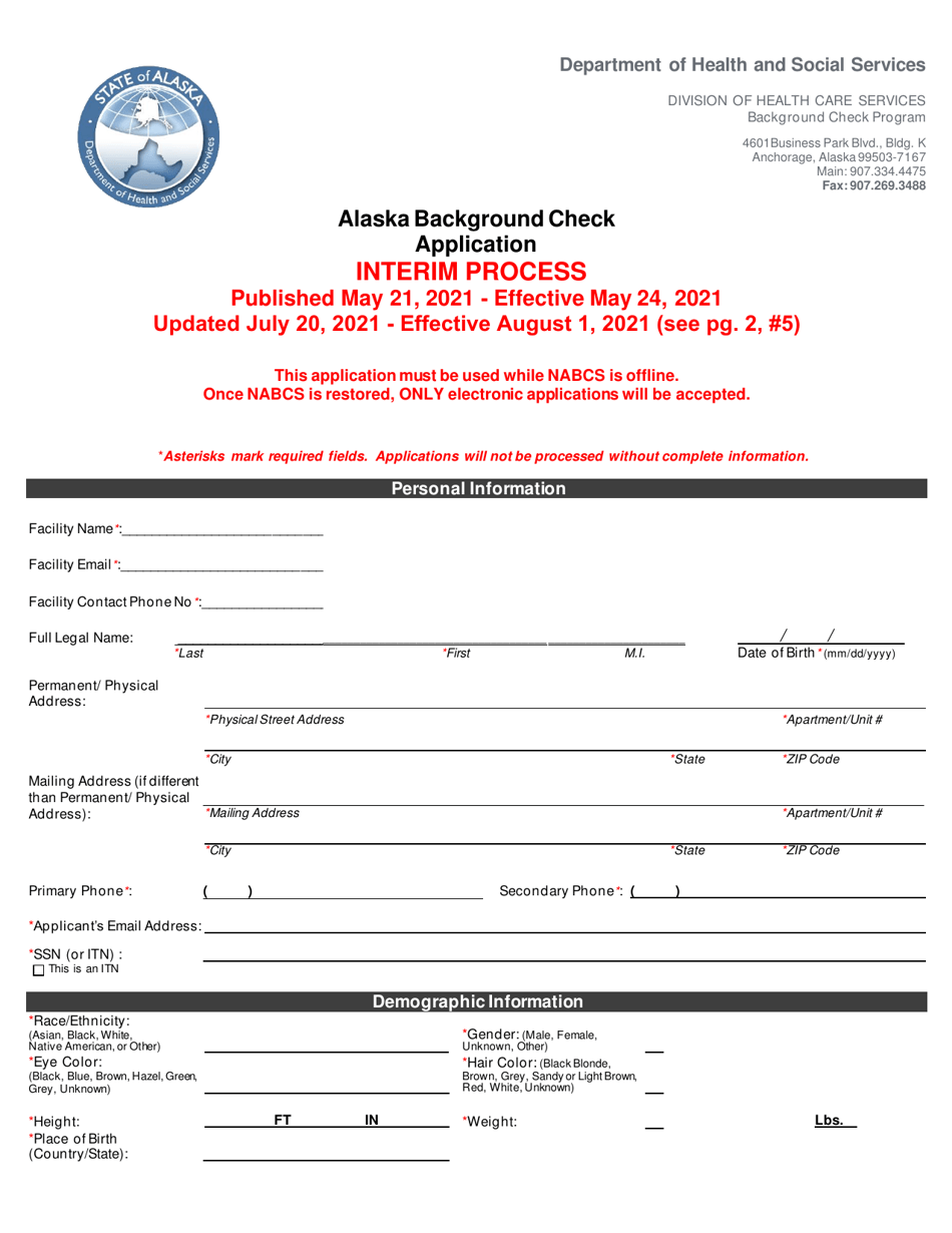 Alaska Alaska Background Check Application Download Printable PDF Templateroller