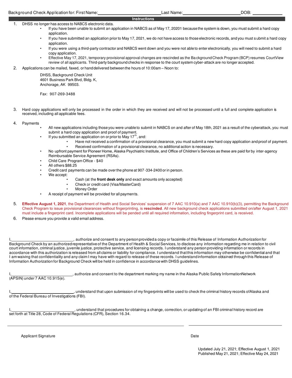 Alaska Background Check Application - Alaska, Page 3