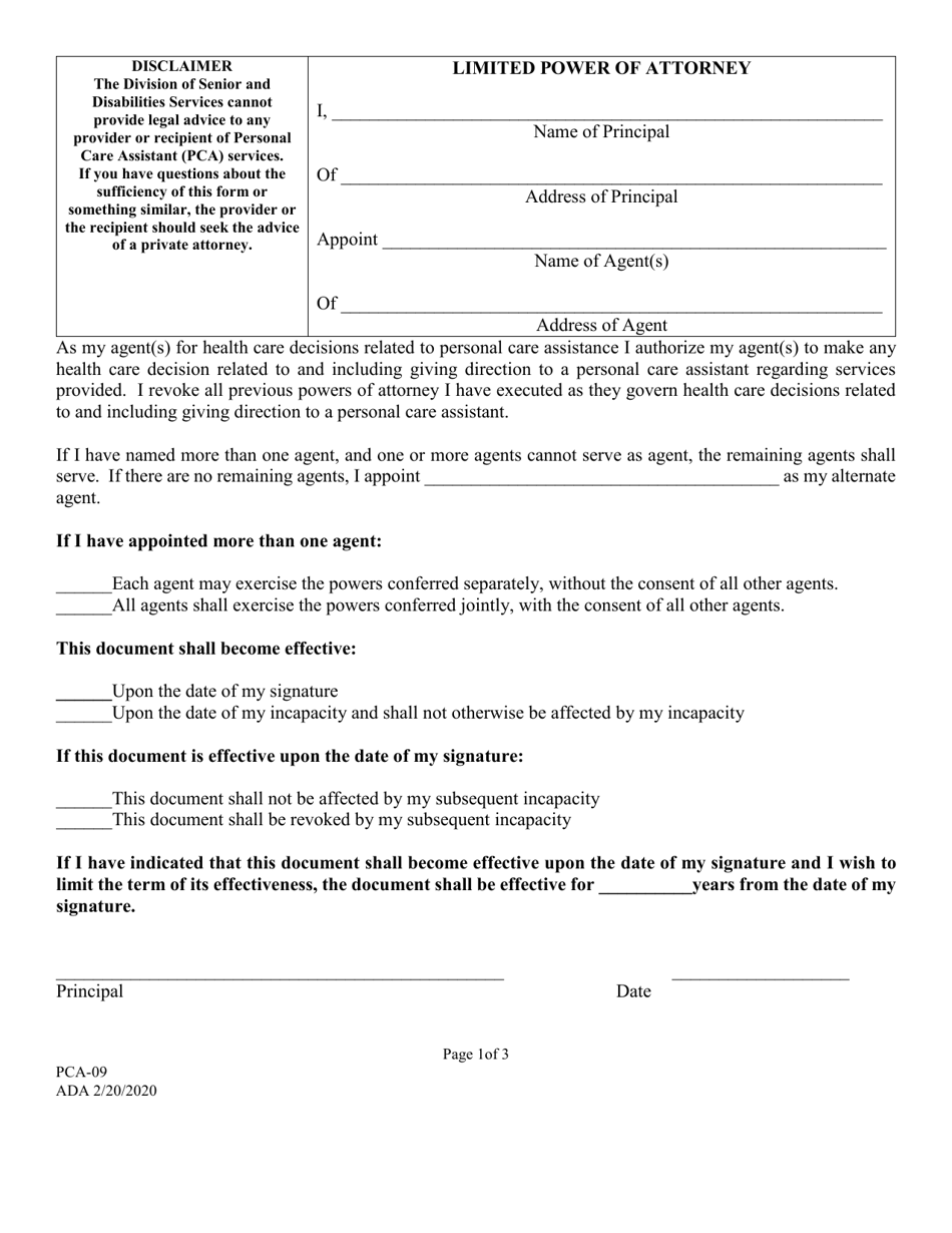 Form PCA-09 Limited Power of Attorney - Alaska, Page 1