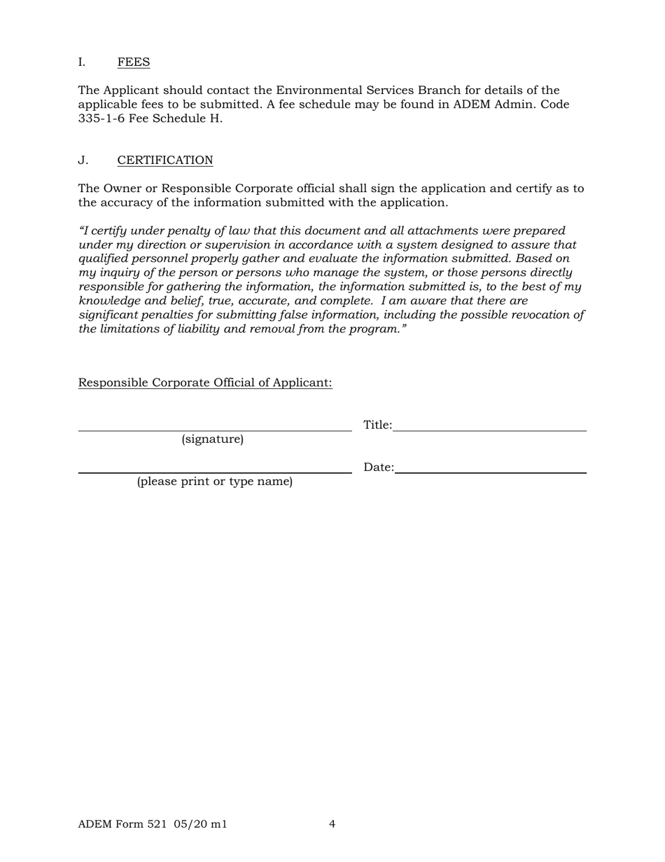 ADEM Form 521 Application to Participate - Voluntary Cleanup Program - Alabama, Page 4