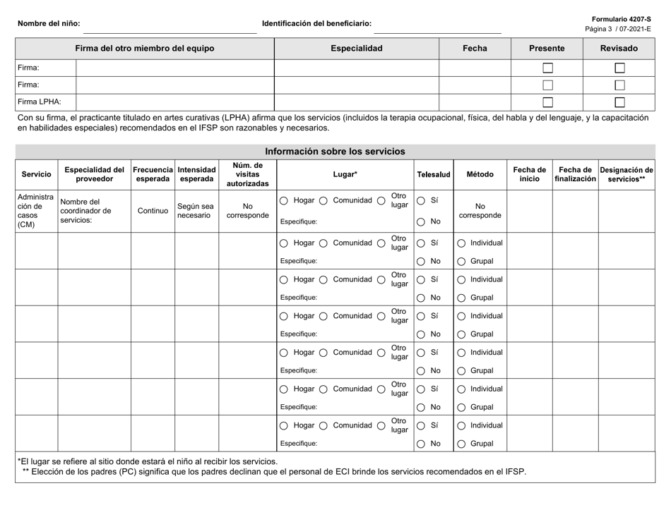 Formulario 4207-S Paginas Del Plan Individualizado De Servicios Para La Familia (Ifsp) - Texas (Spanish), Page 3