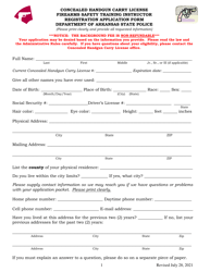 Concealed Handgun Carry License Firearms Safety Training Instructor Registration Application Form - Arkansas