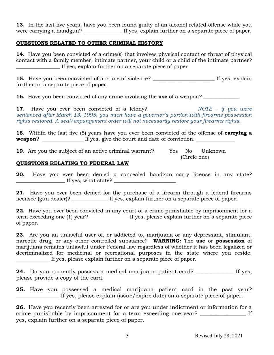 Concealed Handgun Carry License Application Form - Arkansas, Page 3