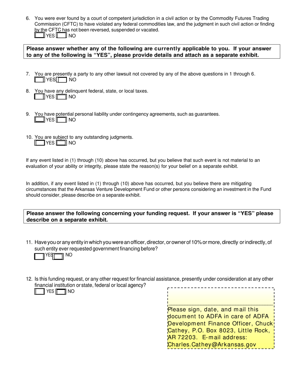 Arkansas Venture Development Fund Application - Arkansas, Page 4