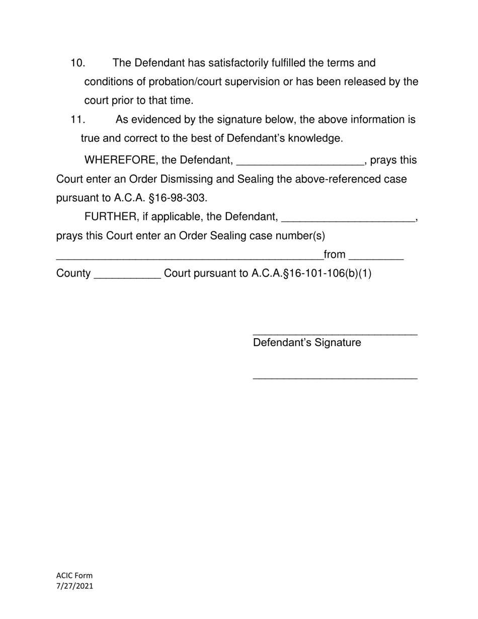 Petition to Dismiss and Seal Offense in Veterans Treatment Speciality Court Proceeding Pursuant to a.c.a. 16-101-106 and a.c.a. 16-90-1401 (And to Seal Separate Previous Offense From Another Court) - Arkansas, Page 3