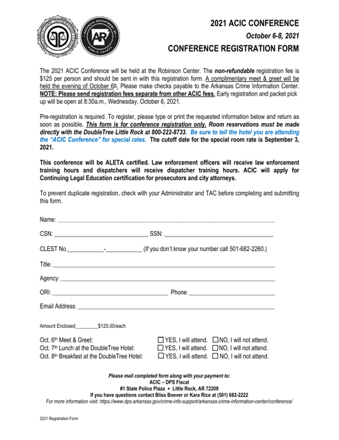Acic Conference Registration Form - Arkansas Download Pdf