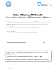 Form 6000-F-3B &quot;Notice of Incoming Pse Transfer&quot; - Arkansas