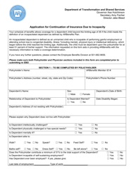 Application for Continuation of Insurance Due to Incapacity - Arkansas
