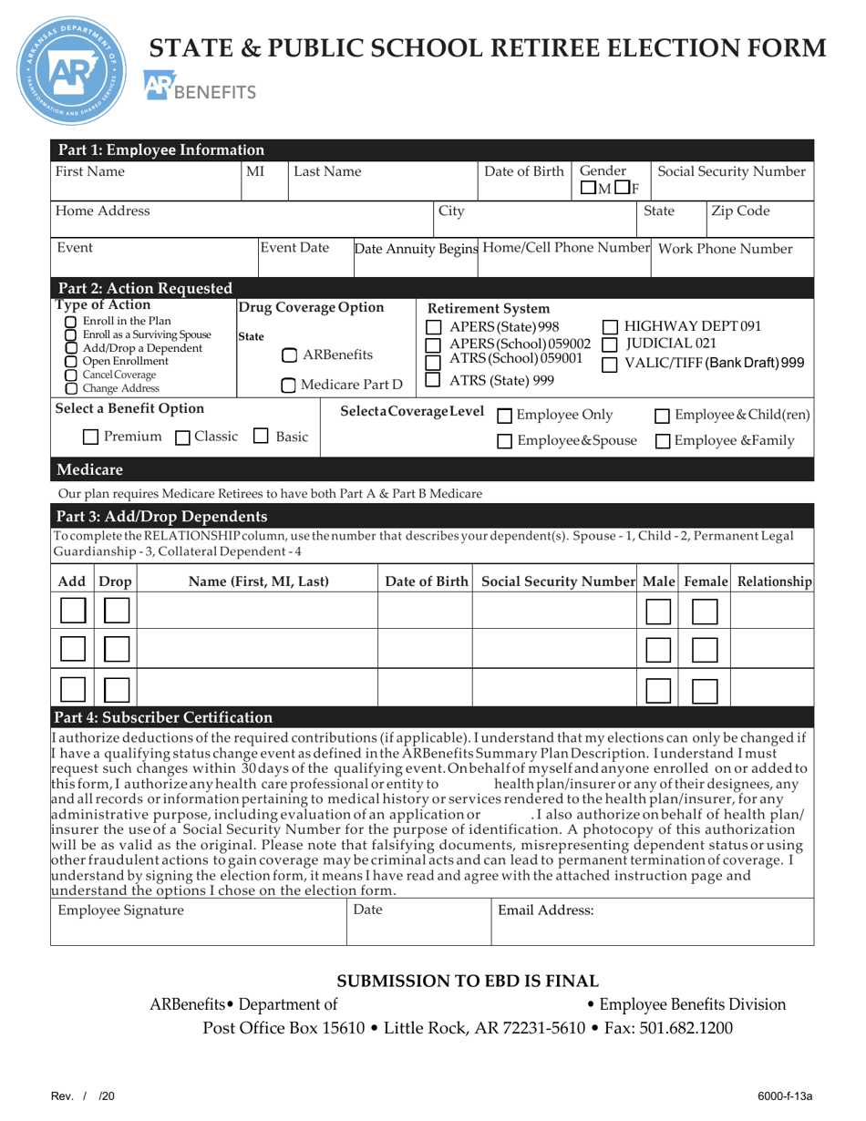 Form 6000F13A Fill Out, Sign Online and Download Fillable PDF