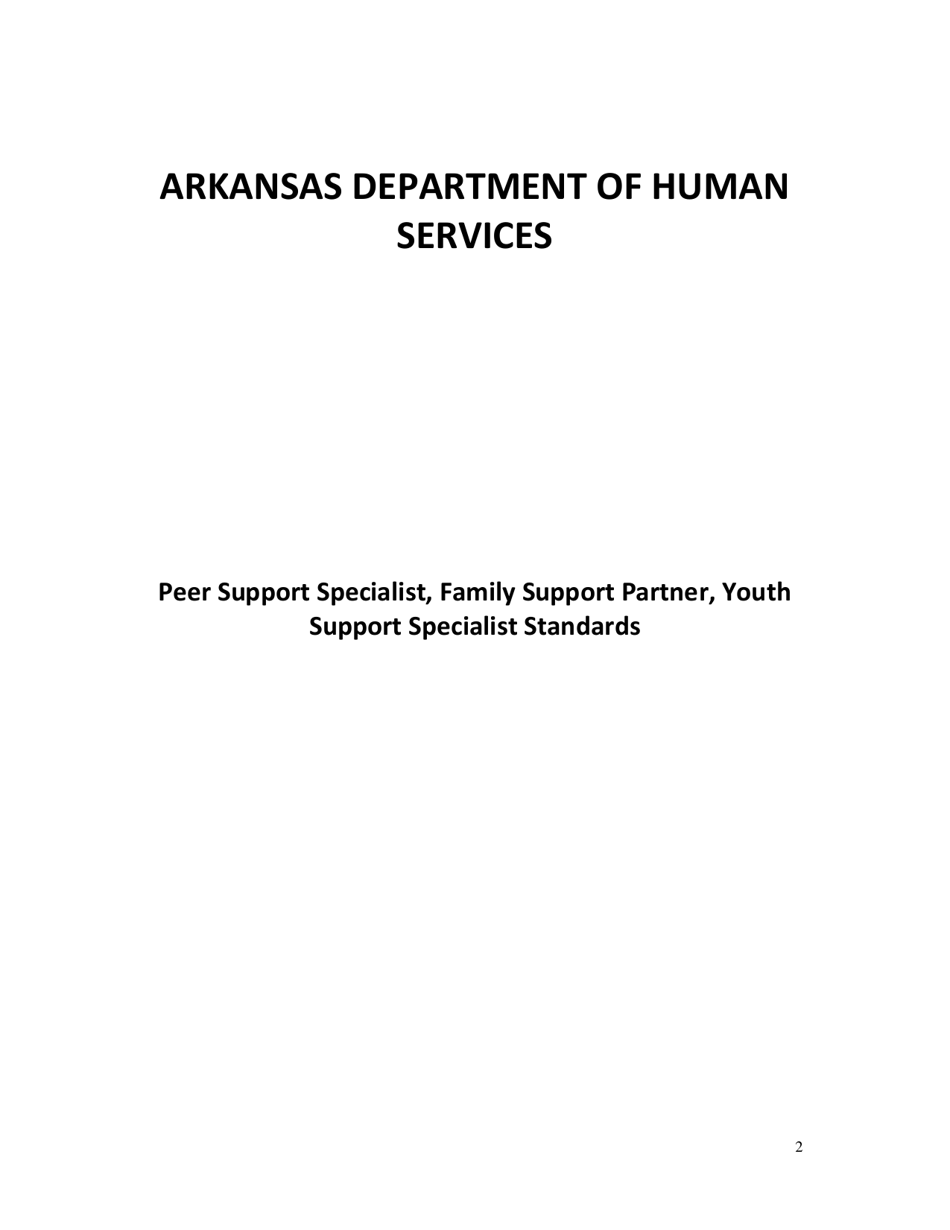 DAABHS Form 900 Attachment 1 Family Support Partner / Peer Support Specialist / Youth Support Specialist Standards Provider Application - Arkansas, Page 2