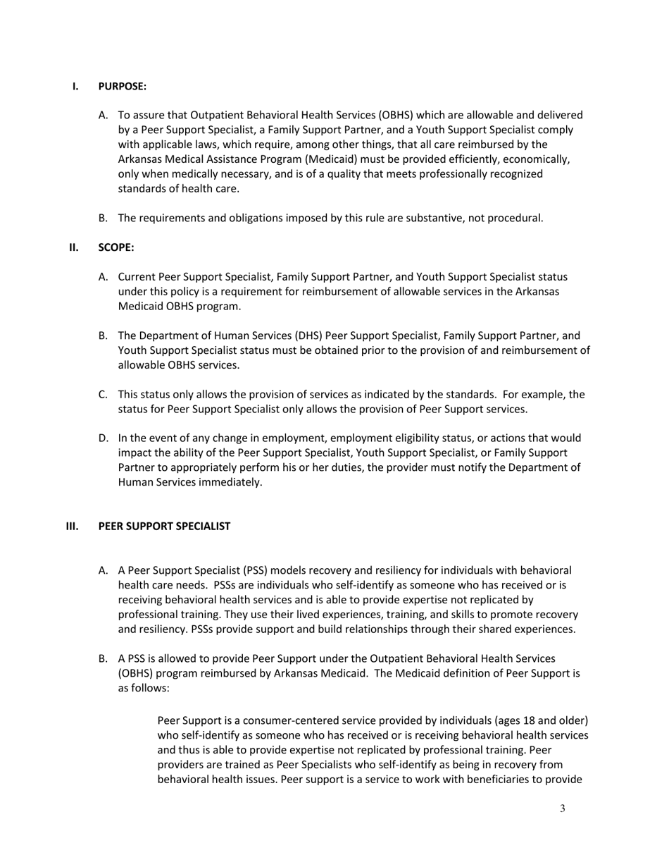 DAABHS Form 900 Attachment 1 Family Support Partner / Peer Support Specialist / Youth Support Specialist Standards Provider Application - Arkansas, Page 3