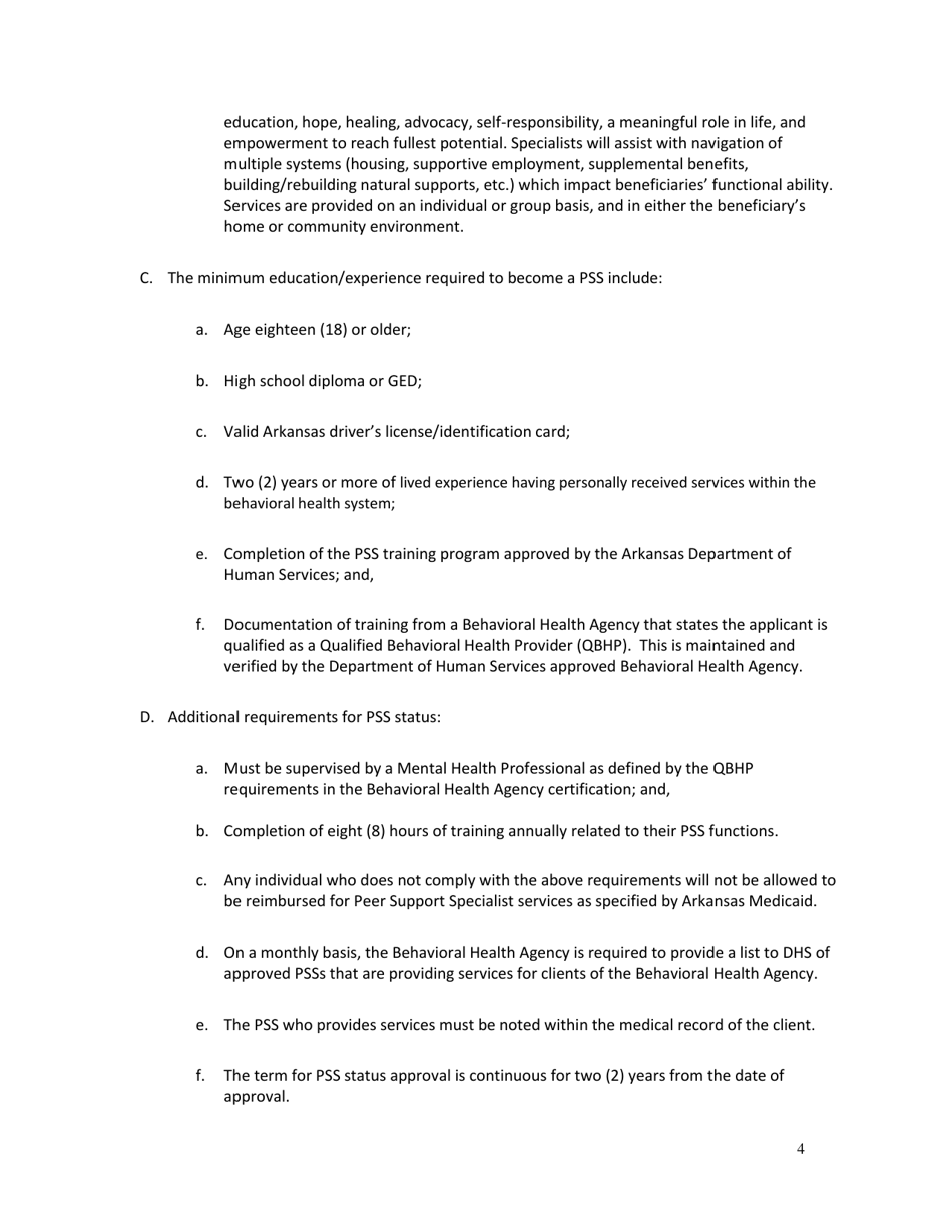 DAABHS Form 900 Attachment 1 Family Support Partner / Peer Support Specialist / Youth Support Specialist Standards Provider Application - Arkansas, Page 4