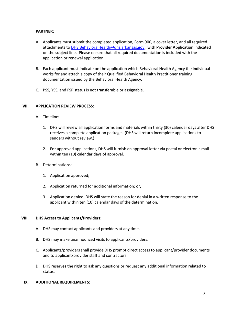 DAABHS Form 900 Attachment 1 Family Support Partner / Peer Support Specialist / Youth Support Specialist Standards Provider Application - Arkansas, Page 8