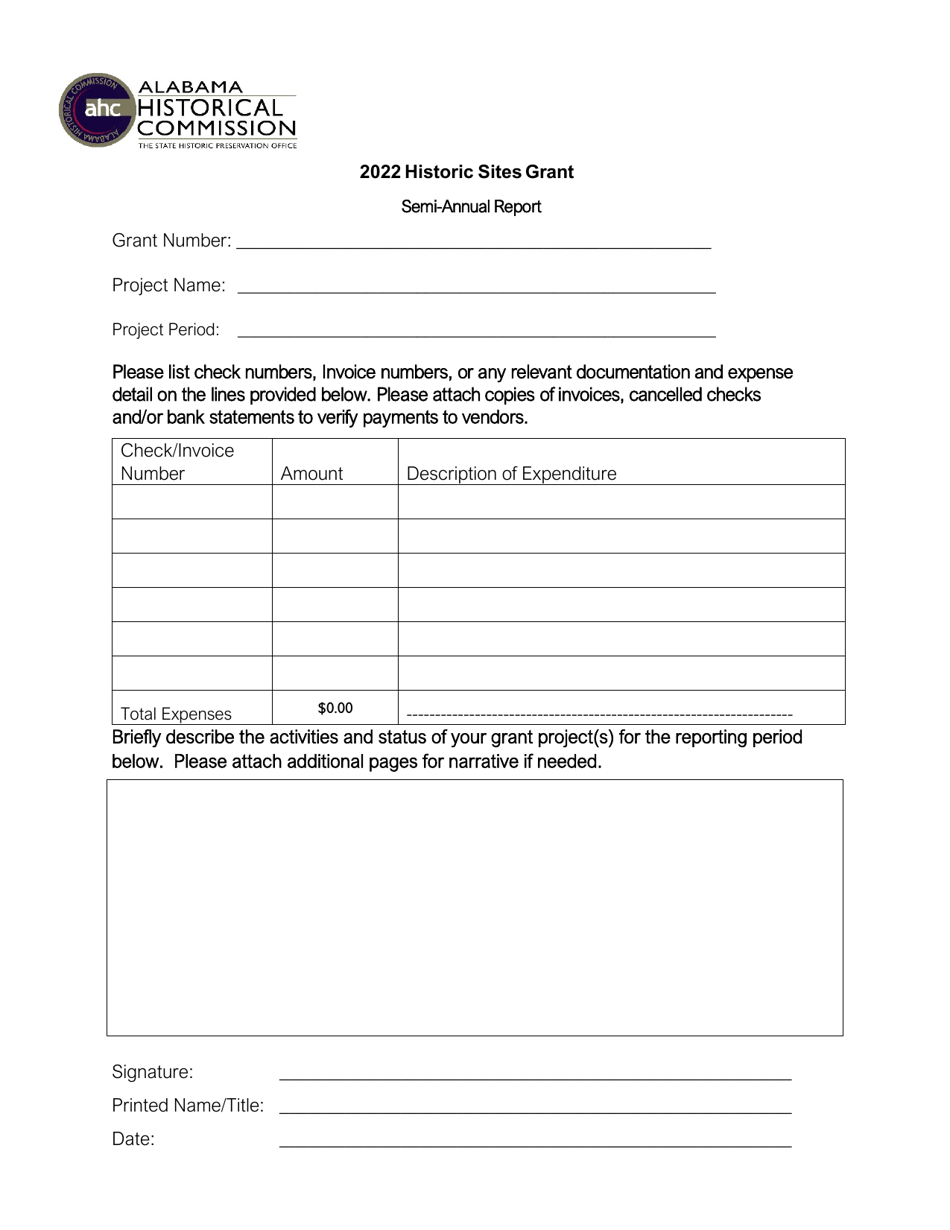 2022 Alabama Semi-annual Report - Historic Sites Grant - Fill Out, Sign ...