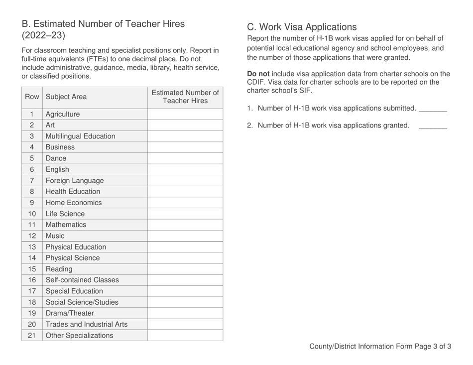 Cbeds County / District Information Form (Cdif) - California, Page 3