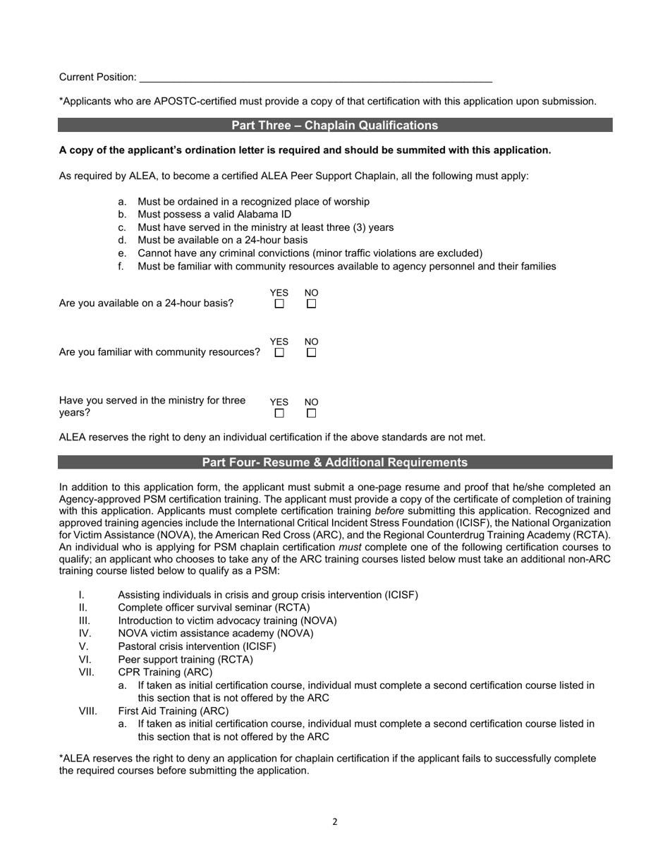 Chaplain Peer Support Membership (Cpsm) Application - Alabama, Page 2