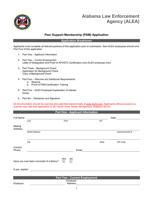Peer Support Membership (Psm) Application - Alabama Download Pdf