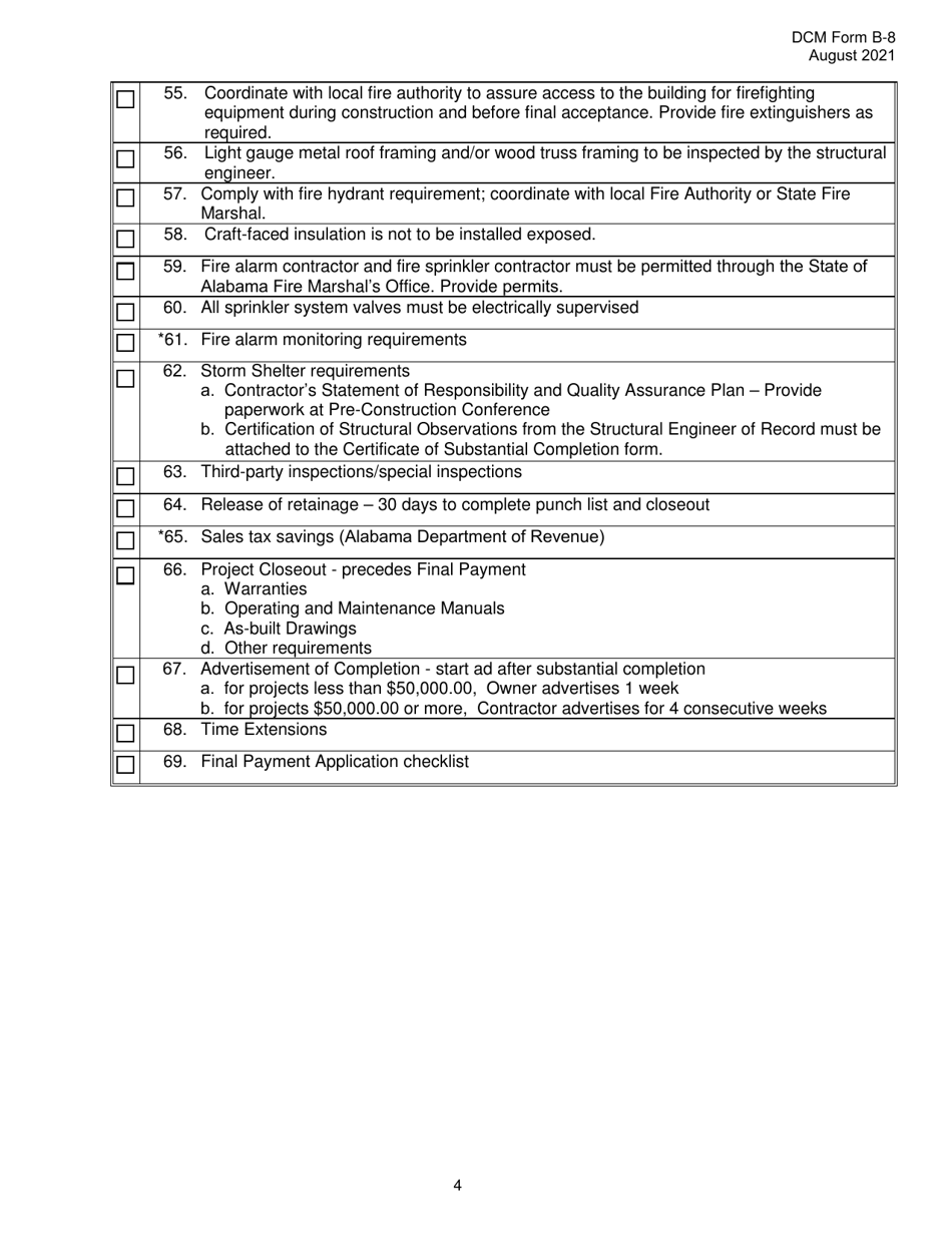 DCM Form B-8 Pre-construction Conference Checklist - Alabama, Page 4