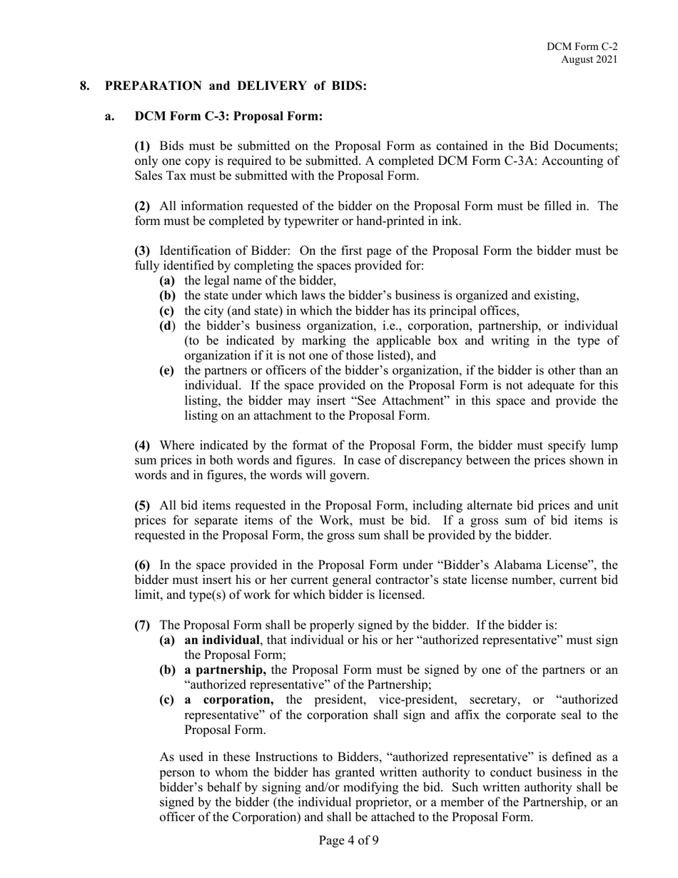 DCM Form C-2 Instructions to Bidders - Alabama, Page 4