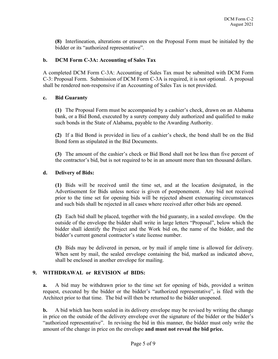 DCM Form C-2 Instructions to Bidders - Alabama, Page 5