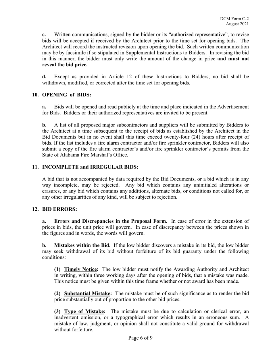 DCM Form C-2 Instructions to Bidders - Alabama, Page 6