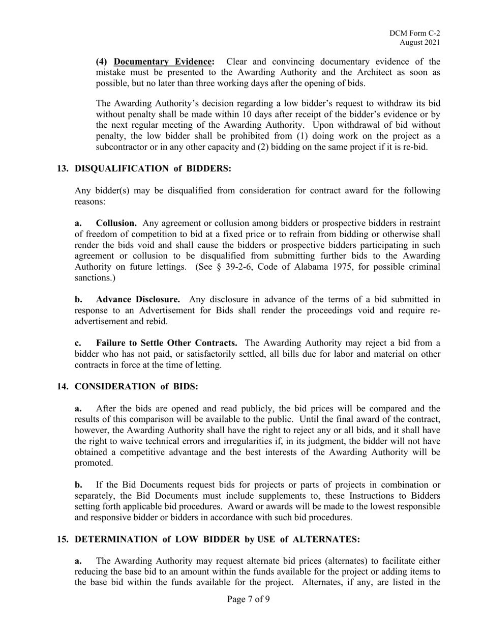 DCM Form C-2 Instructions to Bidders - Alabama, Page 7