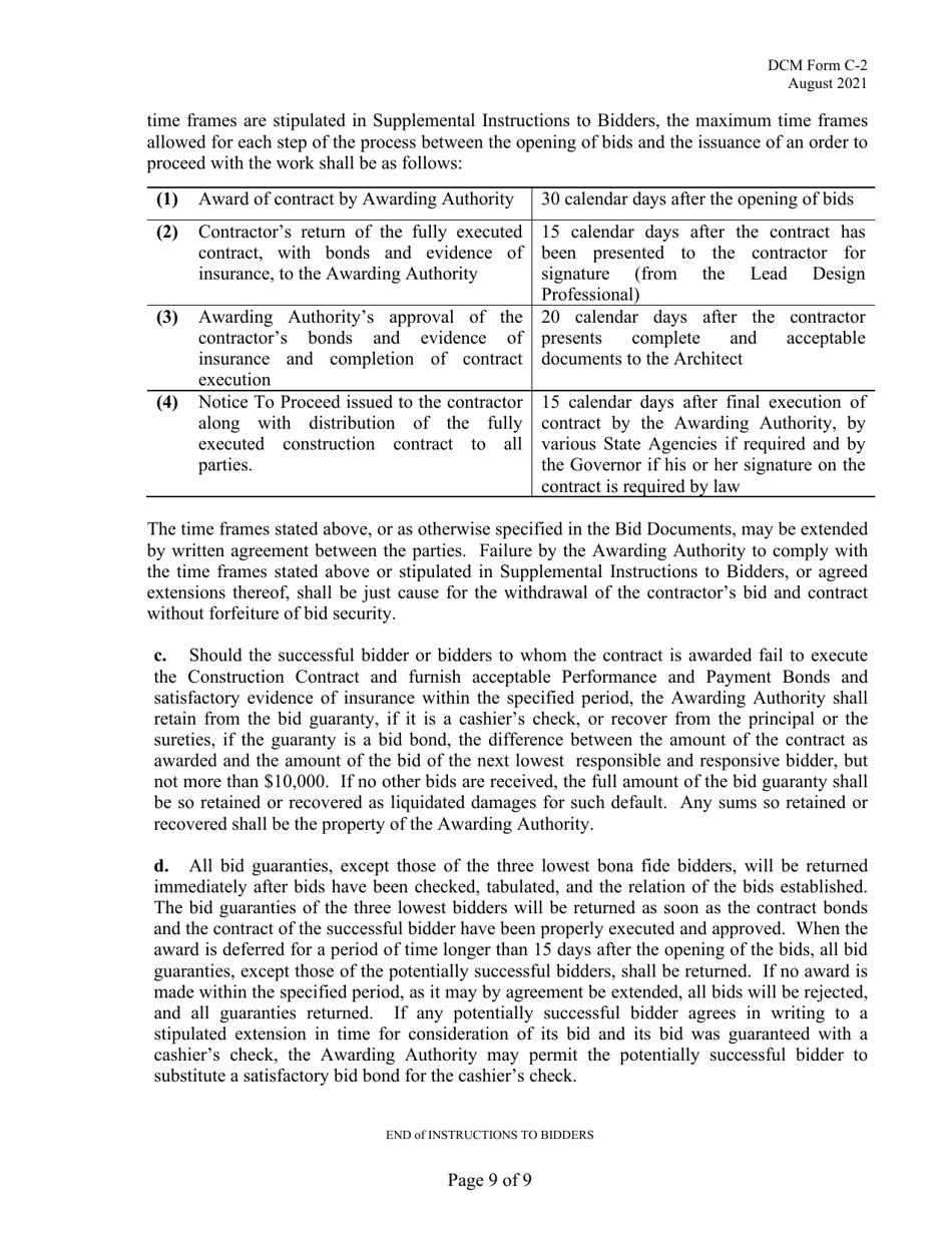 DCM Form C-2 Instructions to Bidders - Alabama, Page 9