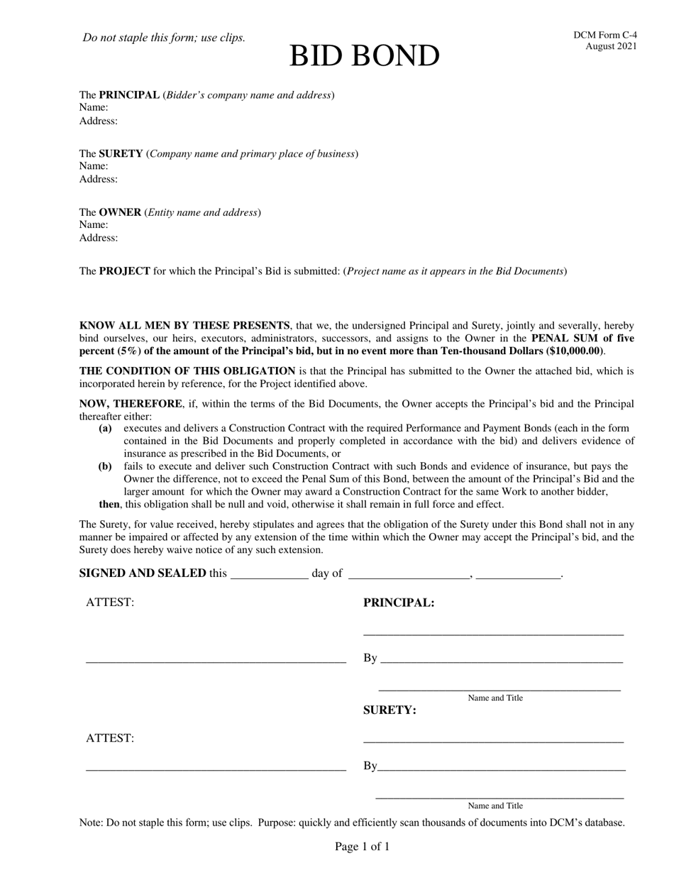DCM Form C-4 Bid Bond - Alabama, Page 1